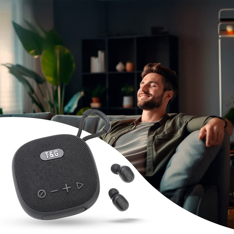 Портативна колонка TG-813 black Bluetooth із навушниками